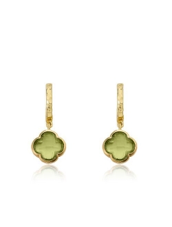 Hammered 14k Gold-Plated Huggy Earring With Faceted Clover Dangle - Hypoallergenic and Nickel Free For Sensitive Ears