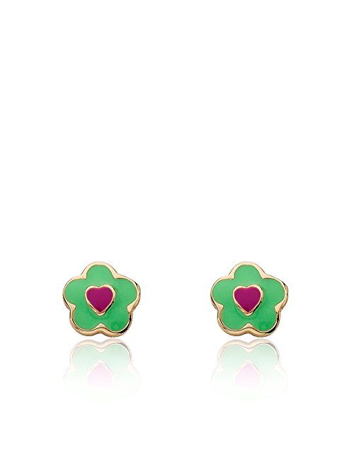 Little Miss Twin Stars Girls' "Frosted Flower" 14k Gold-Plated Flower Earrings