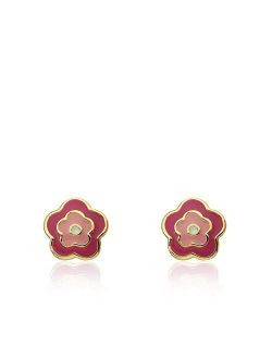 Girls' "Frosted Flower" 14k Gold-Plated Flower Earrings