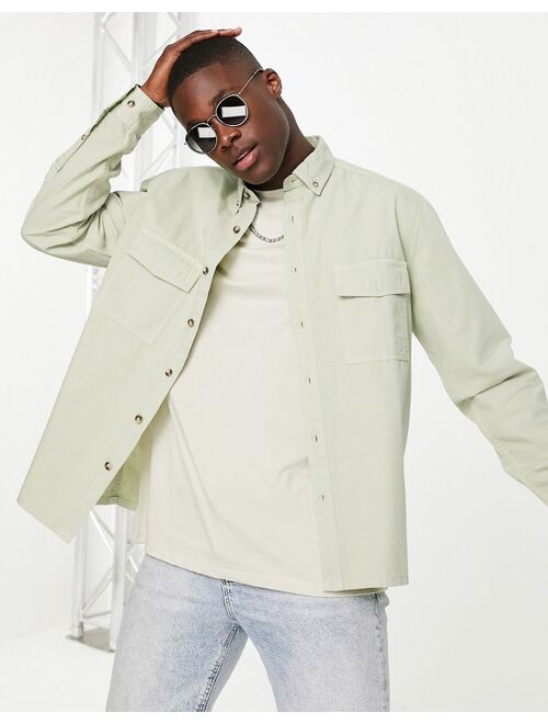 Asos Design ripstop overshirt in sage green