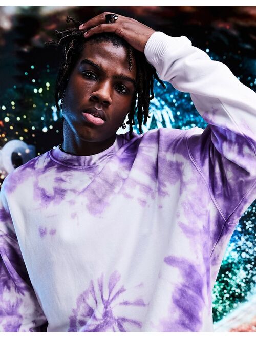 Asos Design oversized sweatshirt in purple spiral tie dye