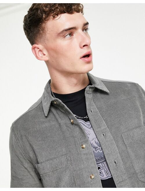 Asos Design cord overshirt in charcoal