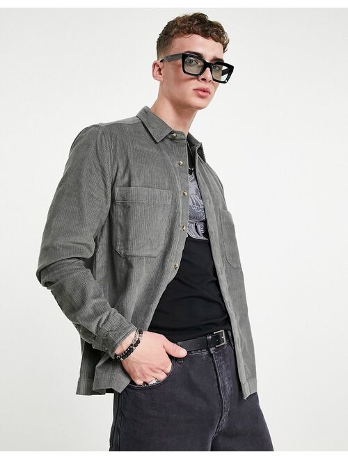 Asos Design cord overshirt in charcoal