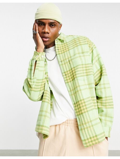 Asos Design boxy oversized shirt in green wool check