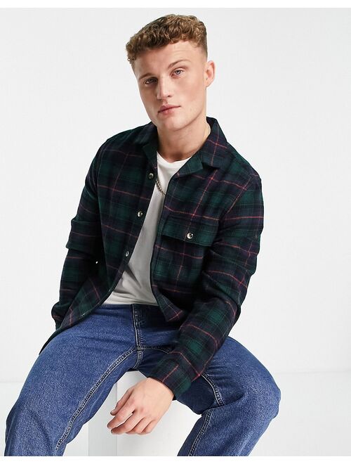 Asos Design overshirt in blackwatch wool check