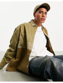 utility overshirt in khaki color block