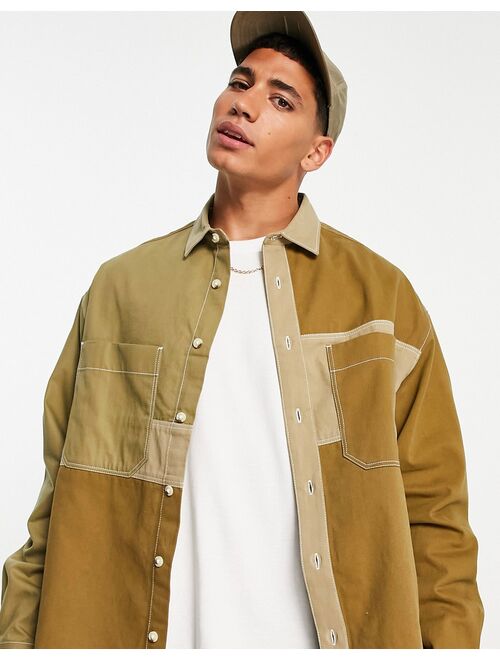 Asos Design utility overshirt in khaki color block