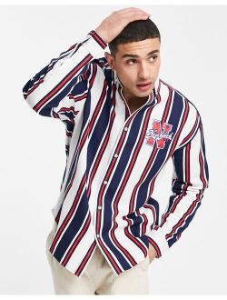 90s oversized collegiate stripe shirt in navy and white