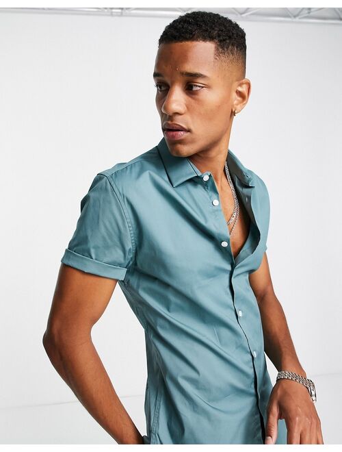 Asos Design skinny fit shirt in teal