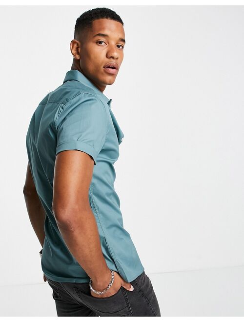 Asos Design skinny fit shirt in teal