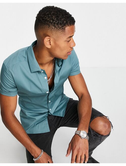 Asos Design skinny fit shirt in teal