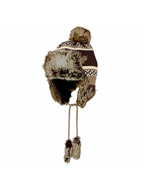 WITHMOONS Fleece Maple Fair Isle Knit Beanie Hat Earflaps Cap FZ70021