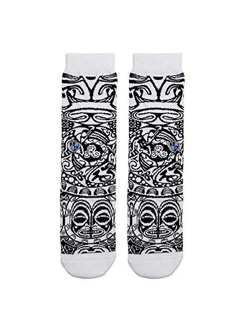 S A Store S A Polynesian Black & White Crew Socks for Men & Women - Quick Drying Performance Fiber Blend with Reinforced Toe & Heel