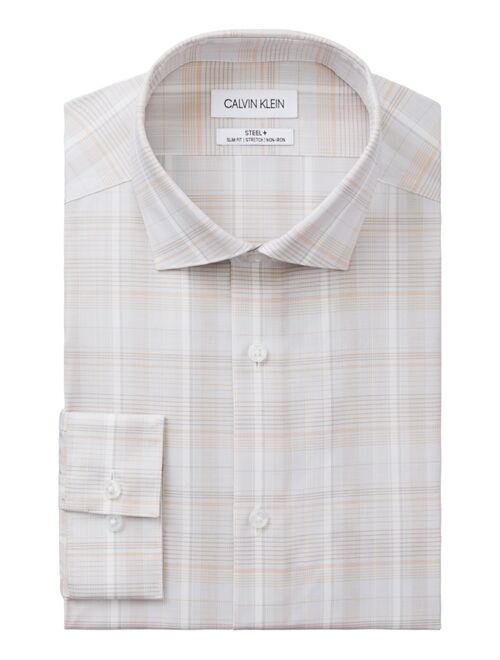 Calvin Klein Men's STEEL Slim-Fit Non-Iron Performance Stretch Plaid Dress Shirt