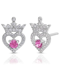 Princess Tiara Sterling Silver Cubic Zirconia Birthstone Stud Earrings