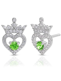 Princess Tiara Sterling Silver Cubic Zirconia Birthstone Stud Earrings