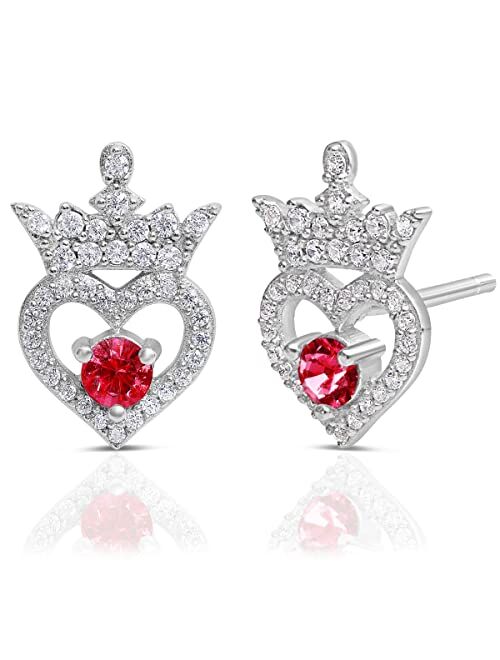 Disney Princess Tiara Sterling Silver Cubic Zirconia Birthstone Stud Earrings