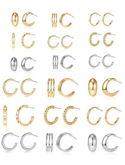 Tamhoo 18 Pairs Mini Hoop Small Hoop Earrings for Women Pack with Gold/White Gold Tone - Wholesale Items for Boutique Girls Jewelry Set