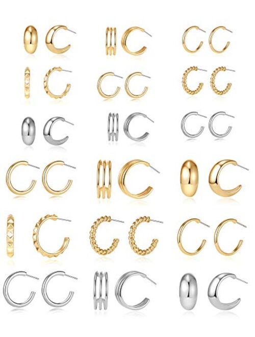 Tamhoo 18 Pairs Mini Hoop Small Hoop Earrings for Women Pack with Gold/White Gold Tone - Wholesale Items for Boutique Girls Jewelry Set