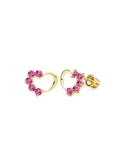 The World Jewelry Center 14k Yellow Gold Journey Heart Stud Earrings with Screw Back - 3 Different Color Available