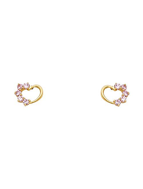 The World Jewelry Center 14k Yellow Gold Journey Heart Stud Earrings with Screw Back - 3 Different Color Available