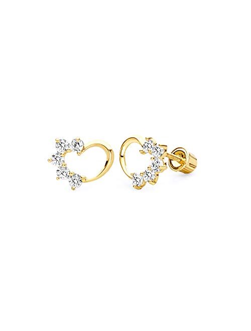 The World Jewelry Center 14k Yellow Gold Journey Heart Stud Earrings with Screw Back - 3 Different Color Available