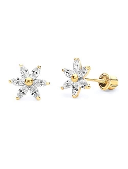 The World Jewelry Center 14k Yellow Gold Flower Stud Earrings with Screw Back - 3 Different Color Available