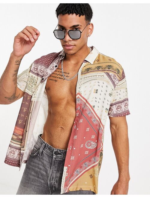 Topman patchwork bandanaprint viscose shirt in multi