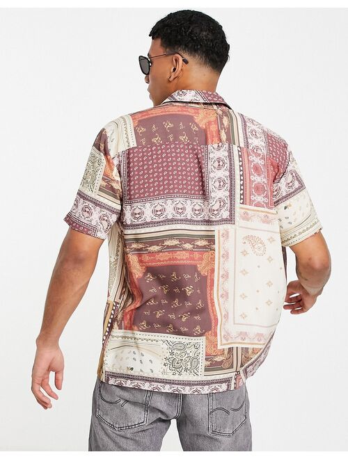 Topman patchwork bandanaprint viscose shirt in multi