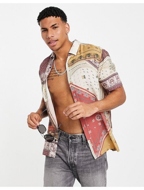 Topman patchwork bandanaprint viscose shirt in multi