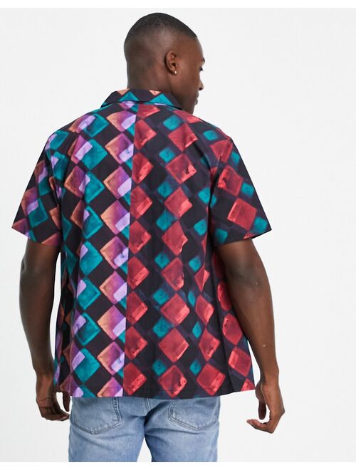 Topman spliced geo print shirt in multi