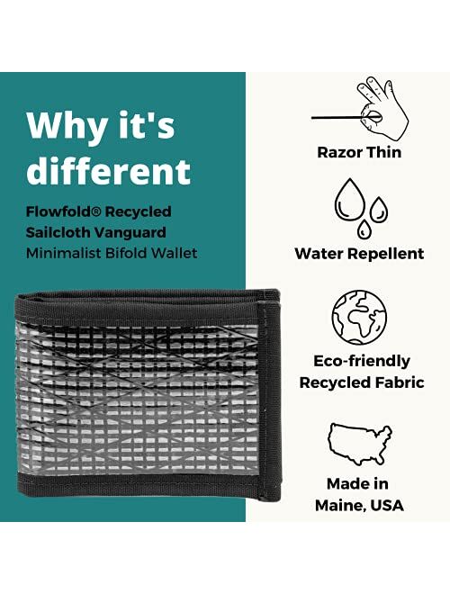 Flowfold Recycled Sailcloth Wallets - Vanguard Bifold Wallet, Front Pocket Wallet, Slim Minimalist Wallets Made in USA (Black Sailcloth)