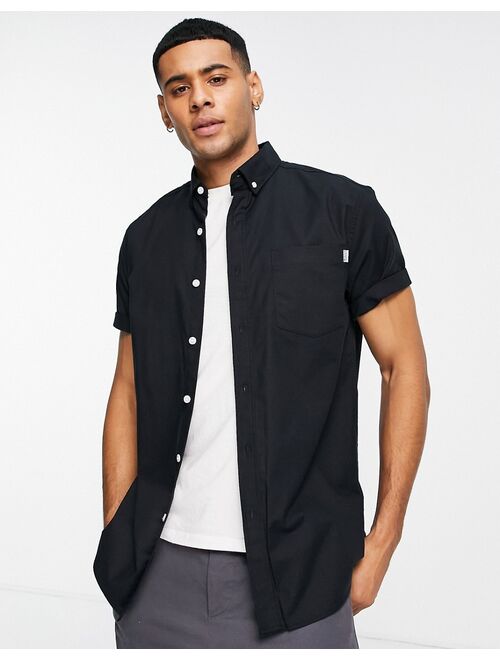 Topman short sleeve slim oxford shirt in black