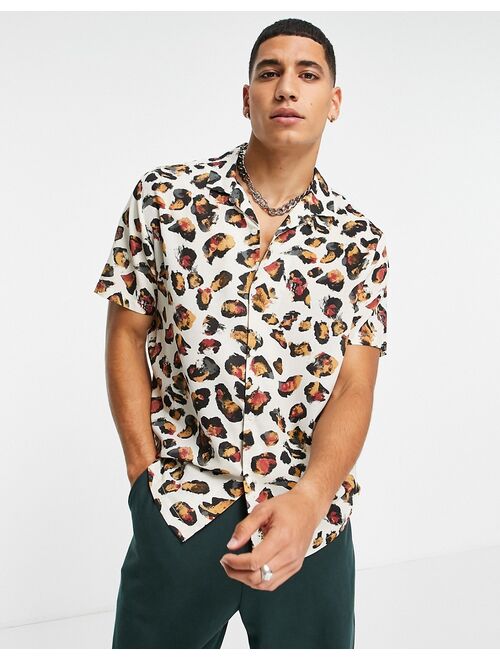 Topman animal print shirt in stone