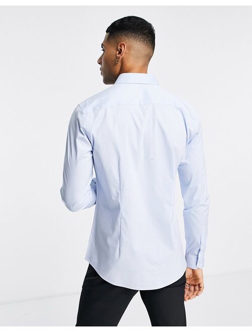 Topman long sleeve stretch shirt in light blue