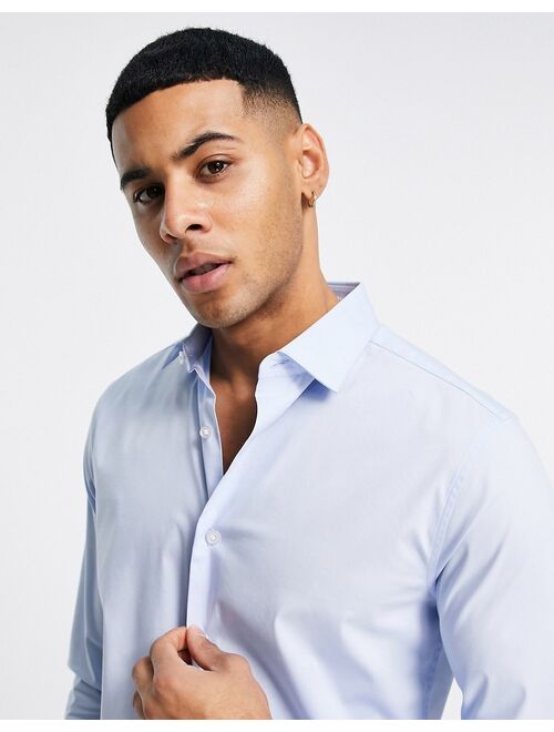 Topman long sleeve stretch shirt in light blue