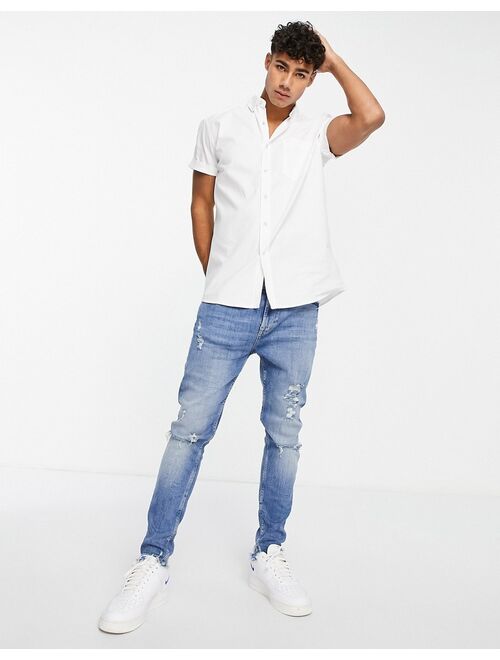 Topman short sleeve slim oxford shirt in white