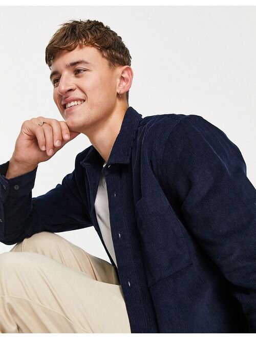 Topman corduroy shirt in navy