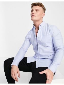 long sleeve stretch skinny oxford shirt in blue