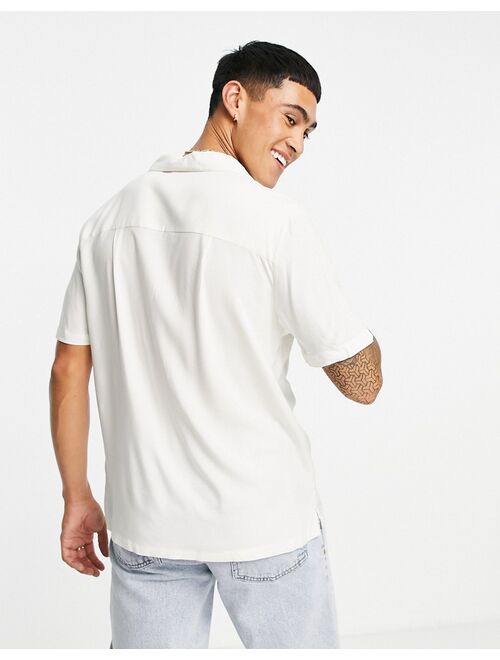 Topman deep v viscose textured shirt in ecru