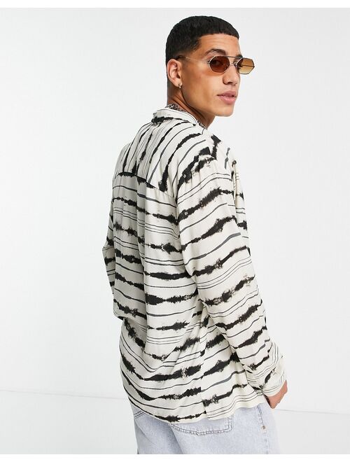 Topman horizontal stripe printed shirt in monochrome