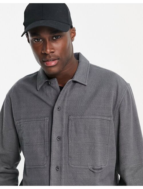 Topman textured overshirt in charcoal