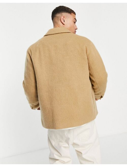 Topman brushed shacket in camel wool blend