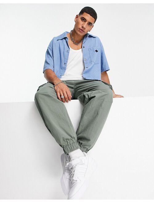 Topman boxy denim shirt in light wash blue