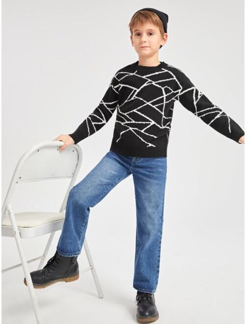 Buy SHEIN Boys Geo Pattern Drop Shoulder Sweater online | Topofstyle
