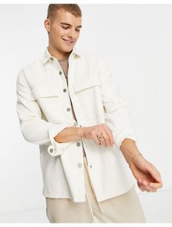 distressed denim overshirt in ecru