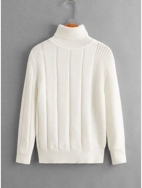 SHEIN Boys High Neck Rib Knit Sweater