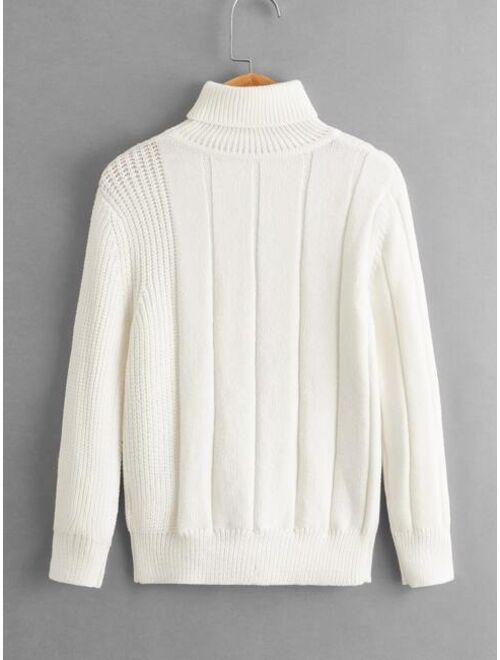 SHEIN Boys High Neck Rib Knit Sweater