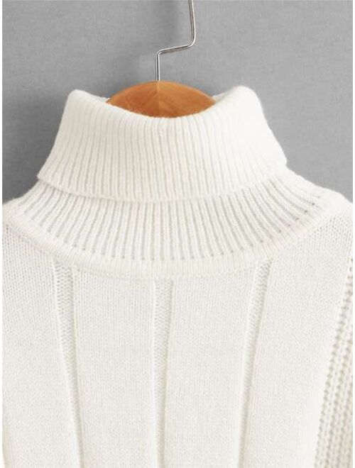 SHEIN Boys High Neck Rib Knit Sweater