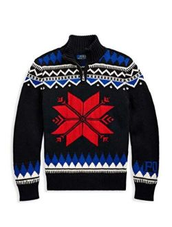 Boy's Snowflake Merino Wool-Blend Zip Sweater